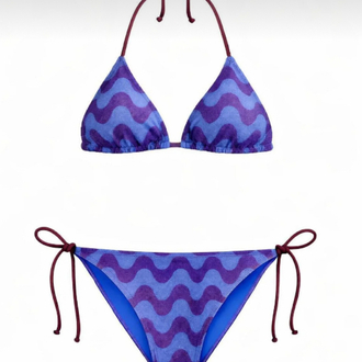 Renkli desenli triko bikini takımı