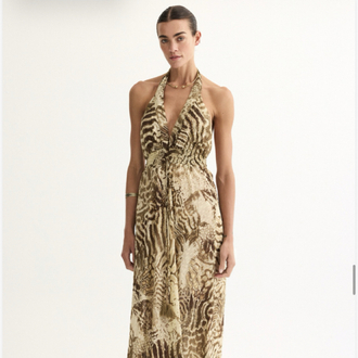 Signes liora beige maxi elbise DR159