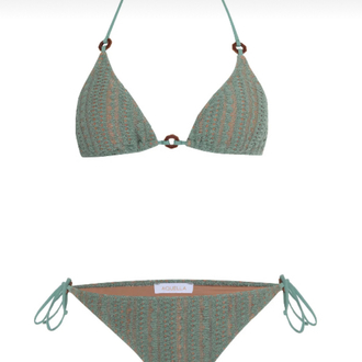 Aksesuarlı triko haki yeşil bikini takımı