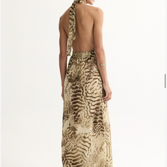 Signes liora beige maxi elbise DR159