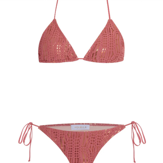 Triko dokulu pembe bikini takımı
