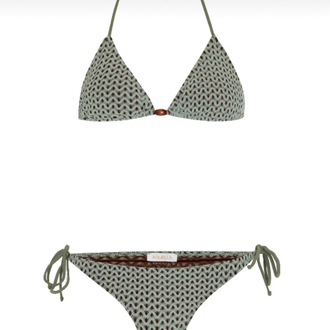 Örme boncuk aksesuarlı yeşil bikini takımı
