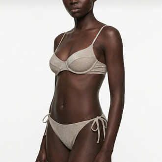 Lurex gümüş gri balenli bikini takımı