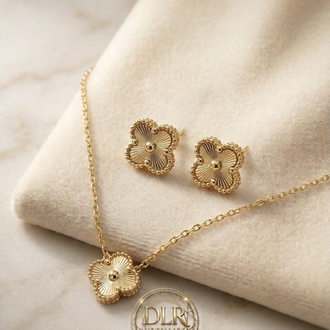 DLR- Gold Yonca Kolye & Küpe Seti