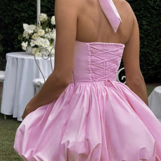 Pembe mini elbise paraşüt kumaş