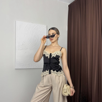Saten dantel detaylı bluz