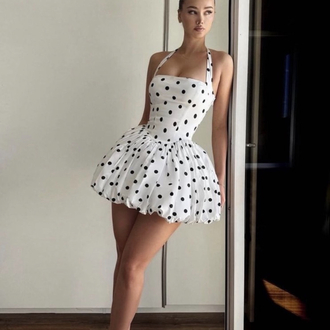 Puantiye detay mini elbise