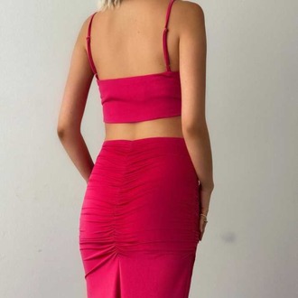 Cendy Fuşya Yırtmaçlı Cut-Out Elbise