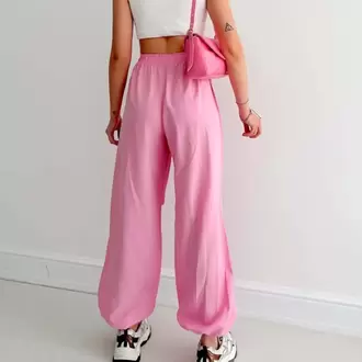 Yüksek Bel Büzgülü Paça Paraşüt Pantolon-Pembe