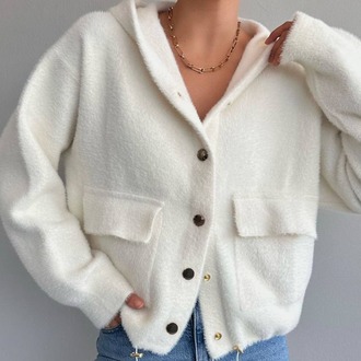 Oversize Yumuşak Triko Ceket/Hırka - Kış Beyazı