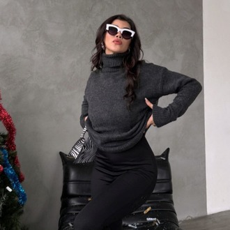 Gri Oversize Balıkçı Yaka Kazak