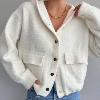 Oversize Yumuşak Triko Ceket/Hırka - Kış Beyazı