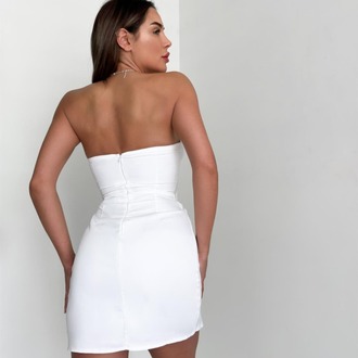 Beyaz Korse Detay Mini Elbise
