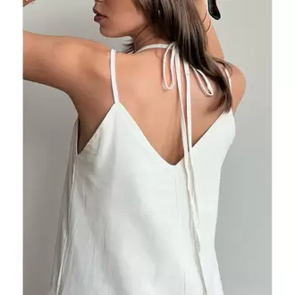  Ham Keten İp Askılı Maxi Elbise