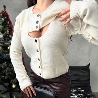 Omuz Dekolteli Ekru Triko Bolero Set