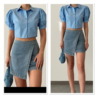  Asimetrik Kesimli Denim Mini Etek ( KALIP DARDIR )