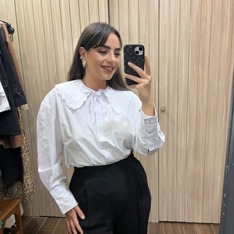 Dantel  Bebe Yaka  Detaylı Poplin Gömlek