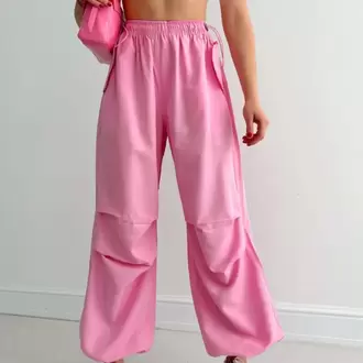 Yüksek Bel Büzgülü Paça Paraşüt Pantolon-Pembe