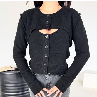 Omuz Dekolteli Siyah Triko Bolero Set