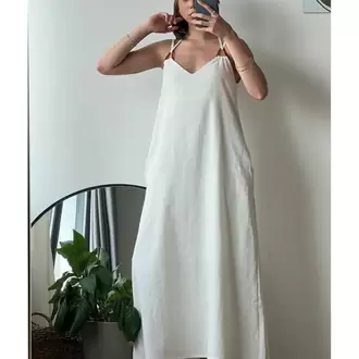  Ham Keten İp Askılı Maxi Elbise