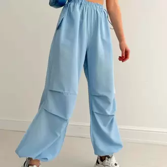 Yüksek Bel Büzgülü Paça Paraşüt Pantolon-Mavi