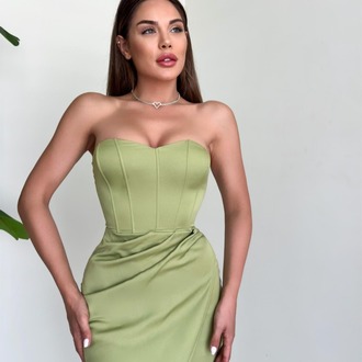 Yeşil Korse Detaylı Mini Elbise