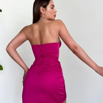 Fuşya Korse Detaylı Mini Elbise