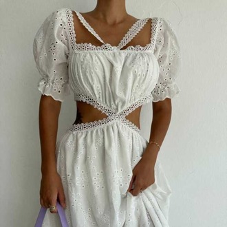 Brode Detaylı Cut-Out Maxi Elbise