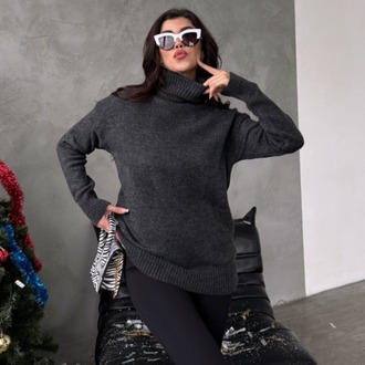 Gri Oversize Balıkçı Yaka Kazak
