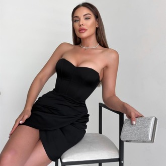Siyah Korse Detaylı Mini Elbise