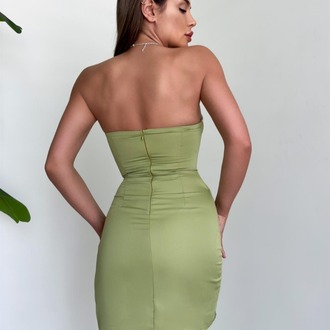 Yeşil Korse Detaylı Mini Elbise