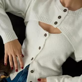 Omuz Dekolteli Ekru Triko Bolero Set