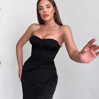 Siyah Korse Detaylı Mini Elbise