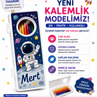 Kisiye Ozel astronot temali kalem kutusu