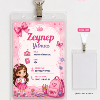 Kişiye Özel Okul İsimliği | PVC Kartlık + Boyun Askı İpi | İsimli Okul Yaka Kartı