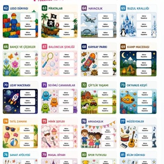 200 Adet Okul Etiketi + Ders programi