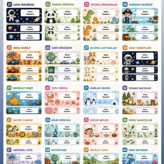 200 Adet Okul Etiketi + Ders programi