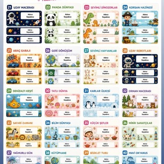 200 Adet Okul Etiketi ve Ders programi