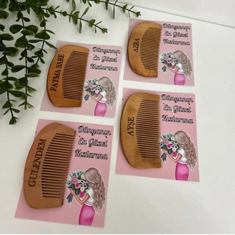 Ahşap isimli kartlı paketli tarak