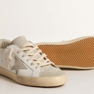 Golden Goose Super-Star with gray star and silver glitter heel tab