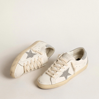 Golden Goose Super-Star with silver Swarovski crystal star and heel tab