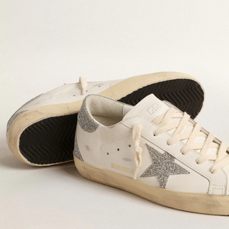 Golden Goose Super-Star with silver Swarovski crystal star and heel tab