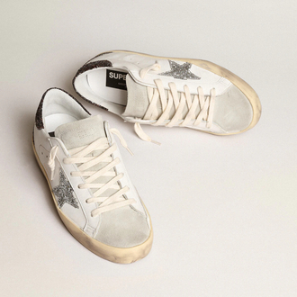 Golden Goose Super-Star with silver star and black glitter heel tab