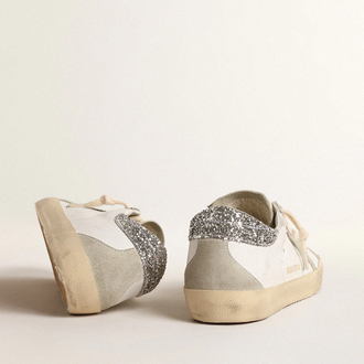 Golden Goose Super-Star with gray star and silver glitter heel tab