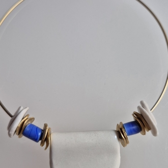 Porselen Mavi cam taşlı Choker Kolye