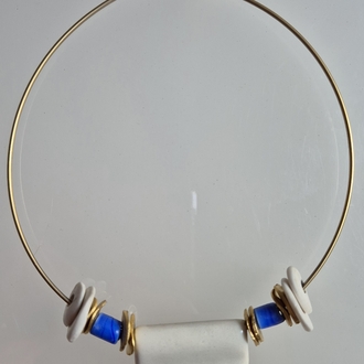 Porselen Mavi cam taşlı Choker Kolye