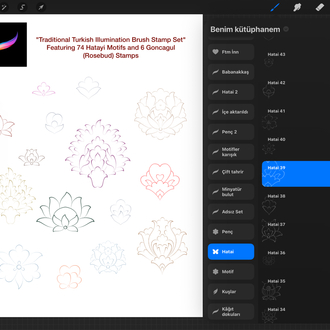 Procreate Hatai Stamp Brush Set | Turkish Illumination Brushes | 80 Hatai Motifs | Digital Download