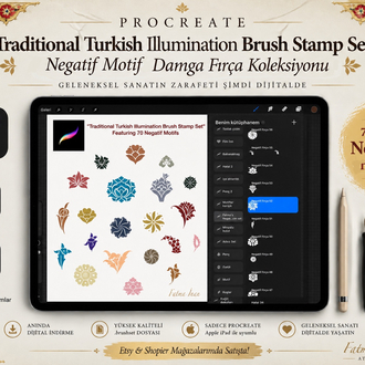 70 adet Procreate Tezhip damga Fırça Seti Geleneksel Çift Tahrir negatif motifler 