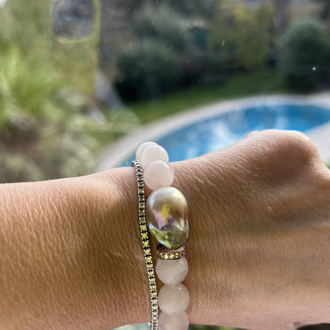 Pembe Quartz & Barok inci bileklik