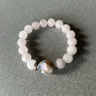 Pembe Quartz & Barok inci bileklik
